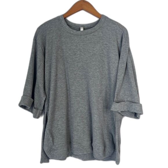 E.C. Gray Scoop Neck 1/2 Sleeve Side Slit Ribbed Oversized Top Size Small - Picture 1 of 8